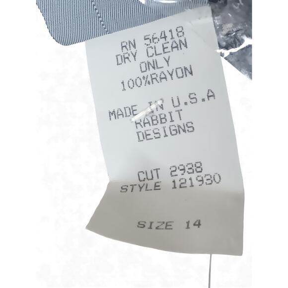 New with Tags Vintage Rabbit Designs Dress Navy Print Shoulder Pads Size 14 - Picture 11 of 12